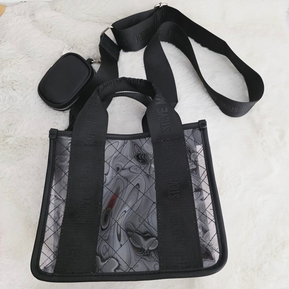 Steve Madden Clear Satchel Tote Bag Crossbody Black Logo Strap NEW